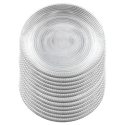 Clear Glass Salad Plate Set of 12, 7.75-Inch Round Swirl Design with Beaded Edge