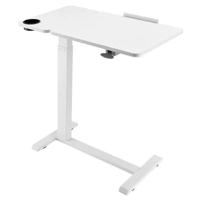 Adjustable Overbed Table with Tilt Top, Cup Holder and Hidden Wheels White