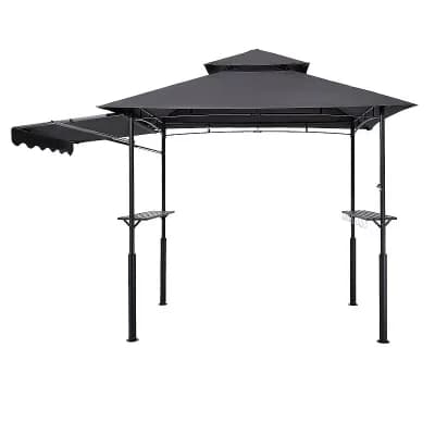 Outdoor Grill Gazebo 8x5 ft with Vent Roof, Tool Hooks, and Side Awnings