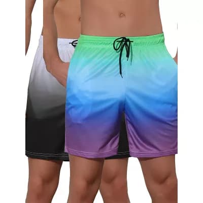 2 Packs Men's Contrast Color Summer Beach Colorful Swimwear Shorts