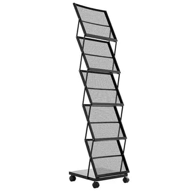 5 tier Metal Literature Display Rack with Casters for Brochures, Flyers, and Magazines - Black