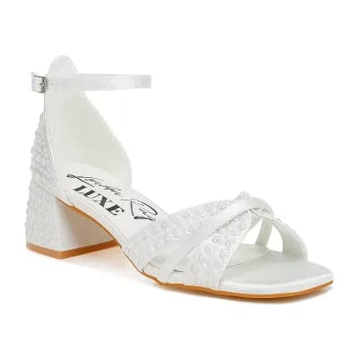 London Rag Cinnabon Women's Block Heel Pearl Embellished Sandals