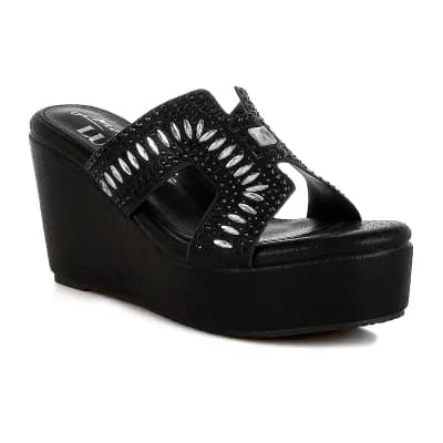 London Rag Marnier Women's Wedge Rhinestone Sandals