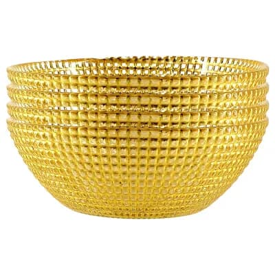 Set of 4 Iridescent Gold Glass Bowls with Distressed Beaded Rim for Snacks and Desserts