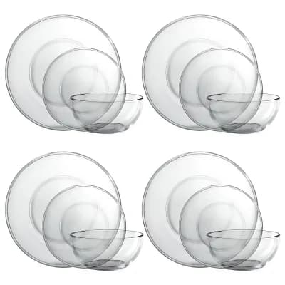 Minimalist Clear Glass Dinnerware Set for Daily Meals and Hosting - Set of 12