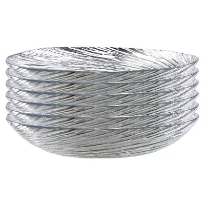 Glass Soup Plate Set, Silver-Tone Rim Swirl Design - Set of 6
