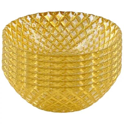 Set of 6 Gold-Gilded Glass Side Bowls with Diamond Texture for Snacks, Sauces and Small Servings