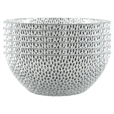 Set of 6 Silver-Gilded Glass Side Bowls with Pebble Texture for Snacks, Sauces and Small Servings