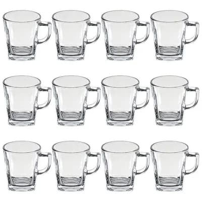 Set of 12 Clear Square Glass Mugs, 10 oz Coffee and Tea Cups