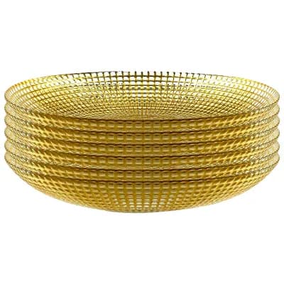 Gold Glass Soup Plates 8" with Textured Swirl Design - Set of 6