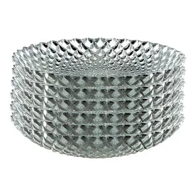 Glass Dinnerware Soup Plate Set Silver Diamond Design - Set of 6