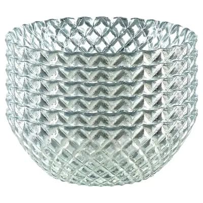 Set of 6 Round Silver Glass Snack Bowls with Diamond Design for Everyday Serving