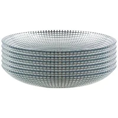 Handmade Silver Glass Soup Plates with Swirl Design - Set of 6