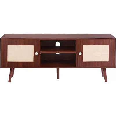 Rattan TV Stand for Living Room, Boho Media Console with Adjustable Shelf Options