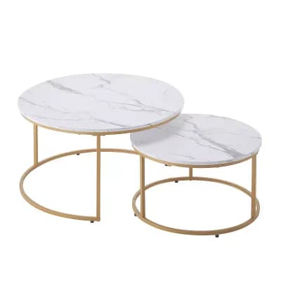 Modern Round Nesting Coffee Tables for Small or Large Spaces — Marble Style