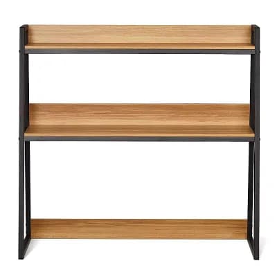 Desktop Bookshelf Hutch for 32-Inch Monitor with Two-Tier Storage Shelves for Home Office