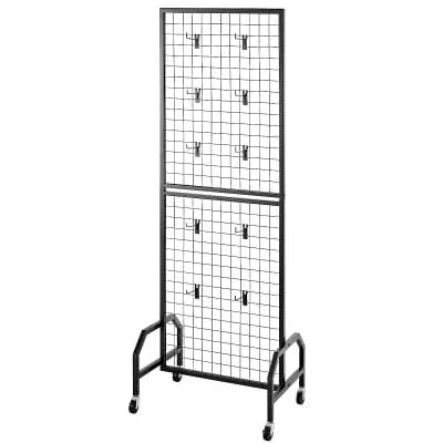 Mobile Wire Grid Wall Panel with 2 Display Grids and Locking Casters for Home Use - Black