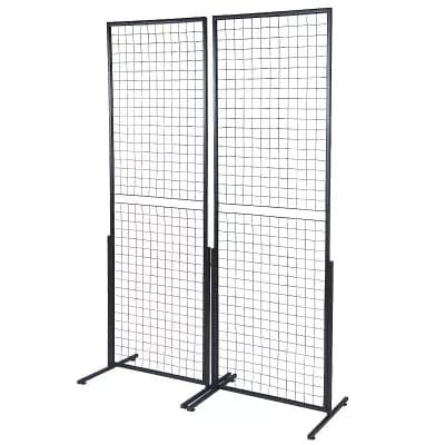 Black Gridwall Display Towers with T-Legs and Hooks for Crafts, Classrooms, or Office Use