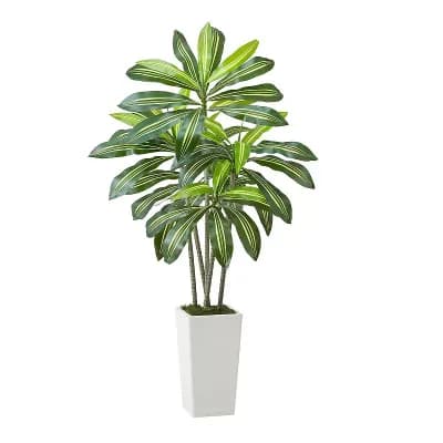 Indoor Artificial Dracaena Tree with Flexible Branches and Stable Base White and Green