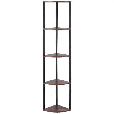 Five-Tier LED Corner Bookshelf with RGB App Control for Living Room or Bedroom Black and Brown
