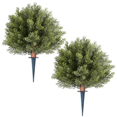 16" Artificial Topiary Cypress Trees Set of 2 with Ground Spike for Indoor or Outdoor Decor