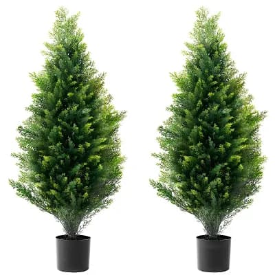 2-Pack Faux Cedar Topiary Trees for Doorways, Patios, or Home Spaces
