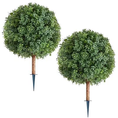 2-Pack Artificial Topiary Trees with Sculpted Canopy for Entryway or Patio