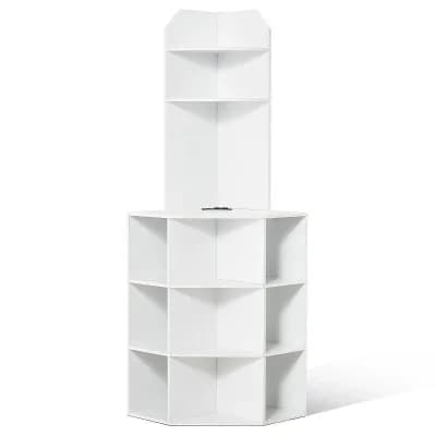 White Corner Cabinet with AC Outlets, USB Ports, and 12 Storage Compartments