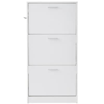White Flip-Front Shoe Cabinet 3-Drawer Slim Entryway Storage with Wood Legs