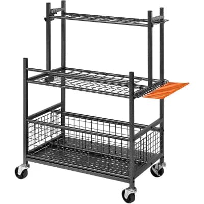 Steel Garden Tool Rack with Adjustable Feet, Hooks, and Heavy Tool Storage