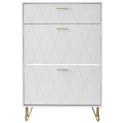 White Entryway Shoe Cabinet 3-Drawer Flip-Front Vertical Storage