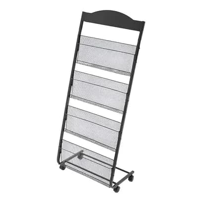 4 tier Metal Literature Display Rack with Casters for Brochures, Magazines, and Flyers - Black