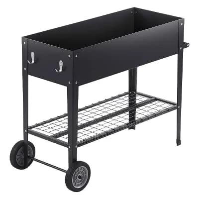 Rolling Raised Planter Bed Steel Garden Box with Drainage for Decks and Patios