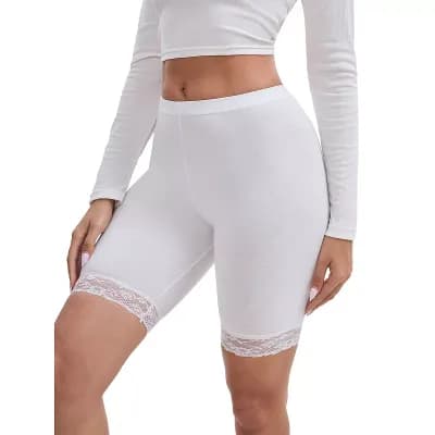 Women's Lace Trim Medium Length Control Panties Elastic Lightweight Soft Solid Slimming Shorts