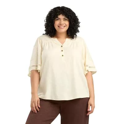 Plus Size AB Studio Elbow Half Placket Top