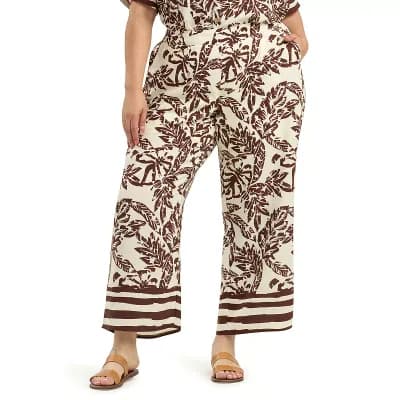 Plus Size AB Studio Pull-On Flat Front Wide Leg Border Pants