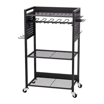 Workshop Storage Cart with 3 Mesh Shelves and Adjustable Middle Shelf Black