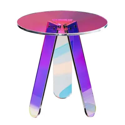 Round Acrylic Side Table, Iridescent Accent Table with Slip-Proof Pads for Home - Multicolor
