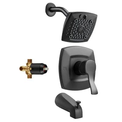 Bathroom Tub and Shower Faucet Set with 5.1-Inch Rotatable Shower Head and Matte Black Finish