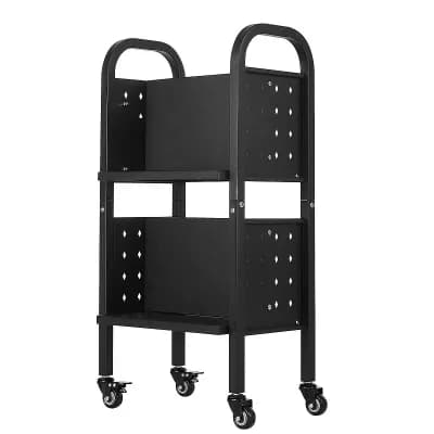 2 tier Rolling Book Cart with Wheels for Office School Library - Black