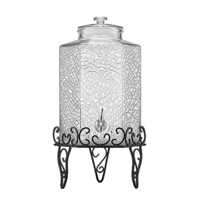 2.5-Gallon Glass Drink Dispenser with Stainless Spigot and Elevated Stand