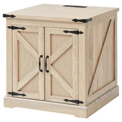 Farmhouse Style Rattan Coffee Table with Lift Top and Built-In Power Strip - Natural