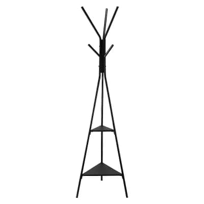 Hallway Coat Stand with 6 Staggered Hooks and Storage Shelves Black