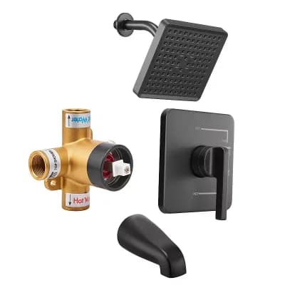 Bathroom Tub and Shower Faucet Set with Integrated Temperature Control and Matte Black Finish