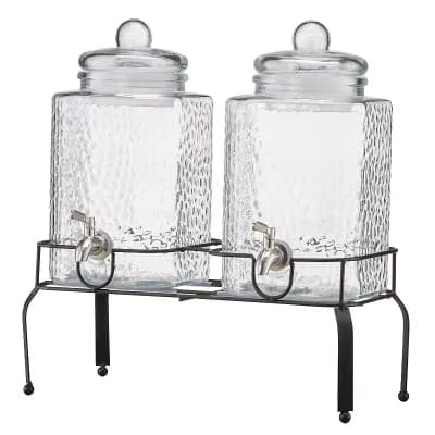 Dual Glass Beverage Dispenser Set with Stainless Steel Spigots and Lids