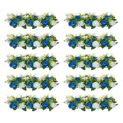 Artificial Rose Centerpiece Set Blue and White Silk Floral Table Decor 10 pc for Events and Home