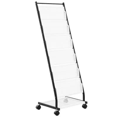 Floor Standing Literature Rack with 6 Pockets and Lockable Swivel Wheels - Black