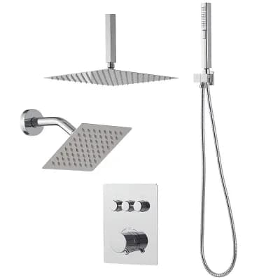Multi-Function Shower with Rainfall Head, Handheld Hose, and Adjustable Side Shower - Chrome