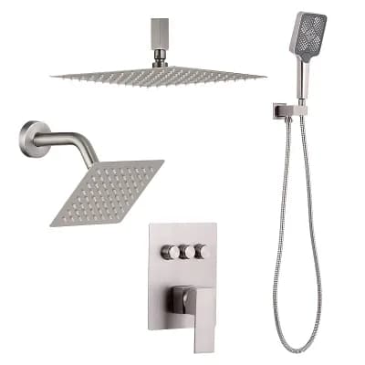 3-Function Shower System with Rainfall Head, Side Shower, and 4-Setting Handheld