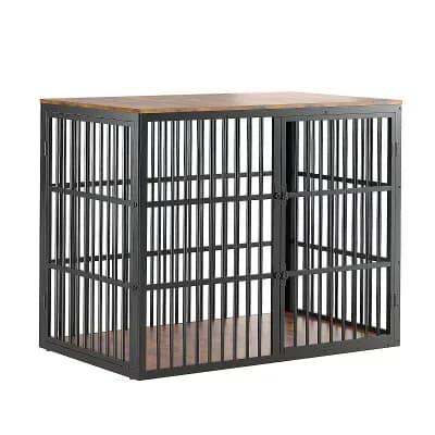 Dog Crate Furniture,3-in-1 Wooden Dog Kennel w/3 Lockable Doors,Heavy Duty Metal Frame&Sturdy Panels